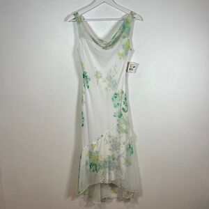 Vtg B Smart Y2K Fairy Floral Chiffon Cowl Neck Midi Dress Asymmetrical Size 9/10